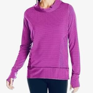 prAna Marin Pullover Plum Stripe Top M Long Sleeve Thumbholes Active Casual